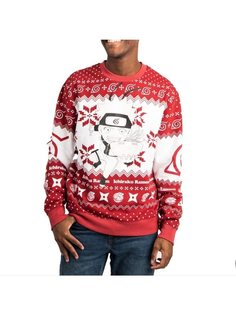 Naruto Ichiraku Ramen on Red Crew Neck Sweatshirt Sz M